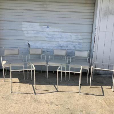 1098 Hollywood Regency Cast Aluminum Chairs with Glass Top Endtables