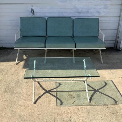 1099 Hollywood Regency Cast Aluminum Sofa with Glass Top Table