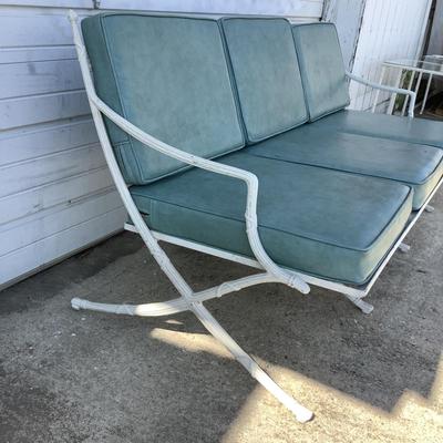 1099 Hollywood Regency Cast Aluminum Sofa with Glass Top Table