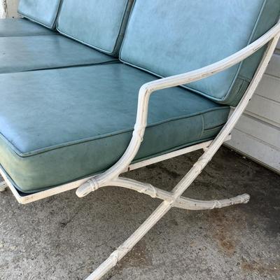 1099 Hollywood Regency Cast Aluminum Sofa with Glass Top Table