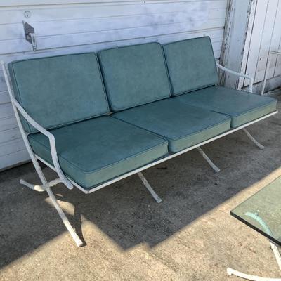 1099 Hollywood Regency Cast Aluminum Sofa with Glass Top Table
