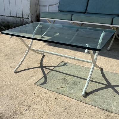 1099 Hollywood Regency Cast Aluminum Sofa with Glass Top Table