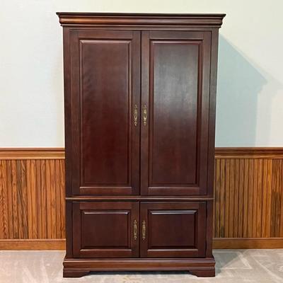 Dark Mahogany Wooden Entertainment Armoire ~ With Pocket Doors