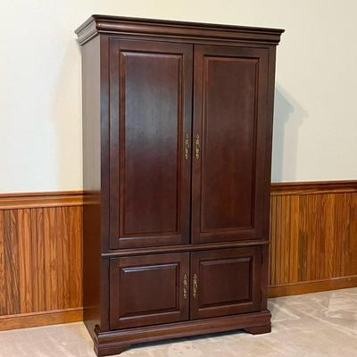 Dark Mahogany Wooden Entertainment Armoire ~ With Pocket Doors