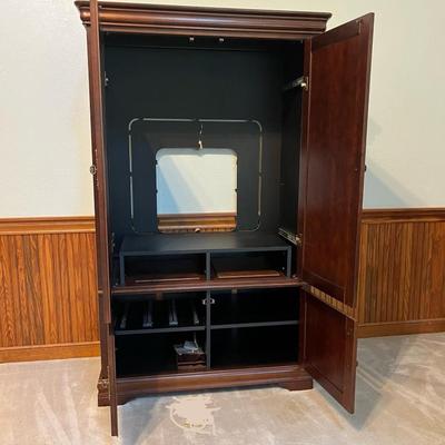 Dark Mahogany Wooden Entertainment Armoire ~ With Pocket Doors