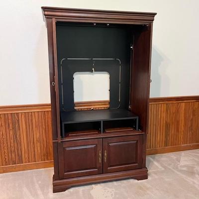 Dark Mahogany Wooden Entertainment Armoire ~ With Pocket Doors