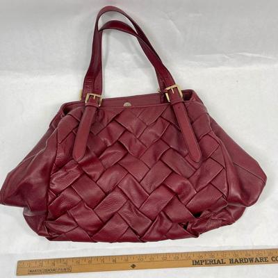 Cole Haan Woven Leather Tote Bag Large Purse Plum color f