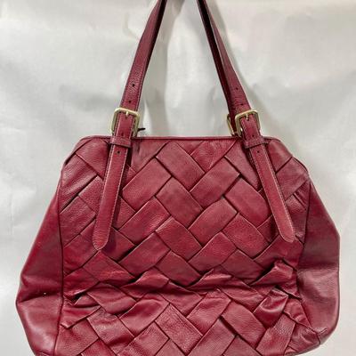 Cole Haan Woven Leather Tote Bag Large Purse Plum color f