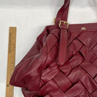 Cole Haan Woven Leather Tote Bag Large Purse Plum color f