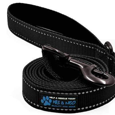 NWT BLACK Single Lead Max and Neo Reflective Nylon Dog Leash 6' long x 1" wide