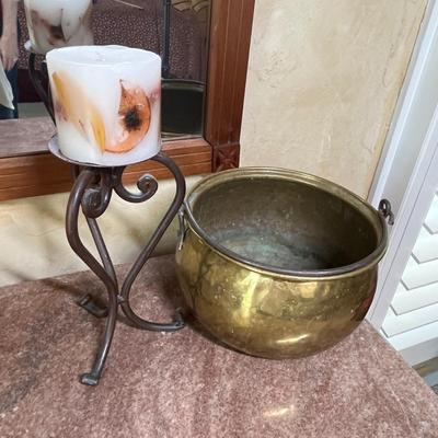 Candle & brass pot
