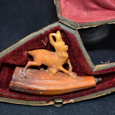 Antique Meerschaum Stag Cigar/Cigarette Holder w/ Case