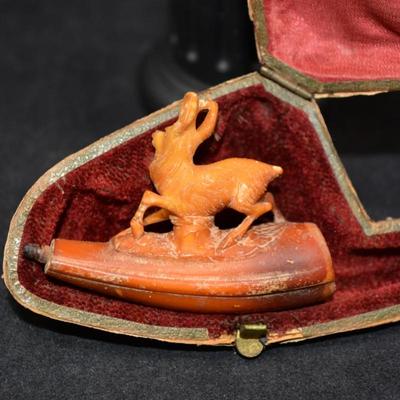 Antique Meerschaum Stag Cigar/Cigarette Holder w/ Case