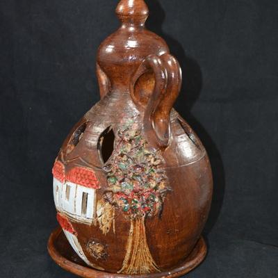 Vintage Hand Painted Ceramic Candle Holder 14.75”x8”x8”