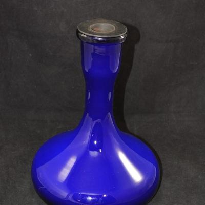 Cobalt Blue Hand Blown Vase/Decanter w/ Stopper 15.5” Tall