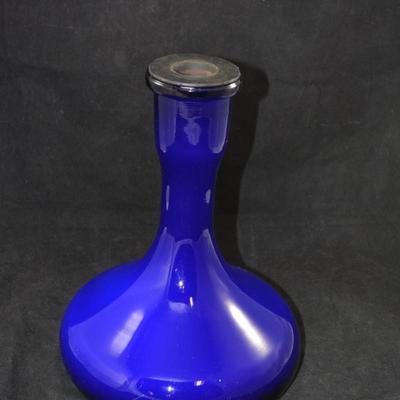 Cobalt Blue Hand Blown Vase/Decanter w/ Stopper 15.5” Tall