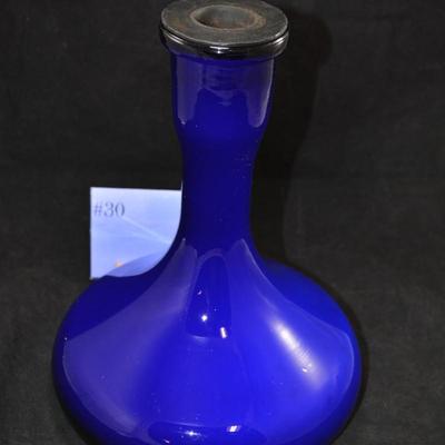 Cobalt Blue Hand Blown Vase/Decanter w/ Stopper 15.5” Tall