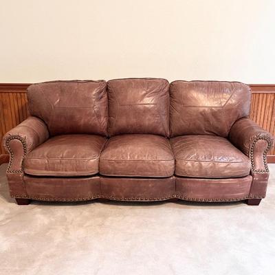 MCKINLEY LEATHER OF HICKORY ~ Leather Sofa With Nailhead Trim