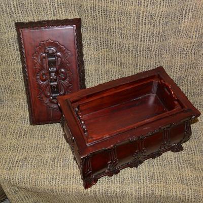 Vintage Carved Wood Chest w/ Insert, Indonesia 11.75”x10.5”x7”