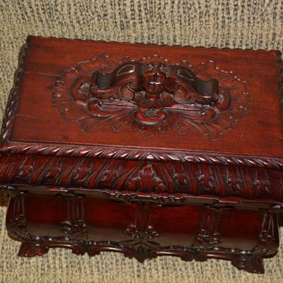 Vintage Carved Wood Chest w/ Insert, Indonesia 11.75”x10.5”x7”