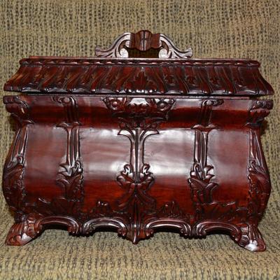 Vintage Carved Wood Chest w/ Insert, Indonesia 11.75”x10.5”x7”