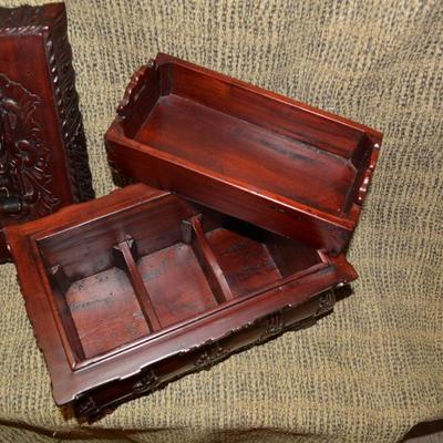 Vintage Carved Wood Chest w/ Insert, Indonesia 11.75”x10.5”x7”