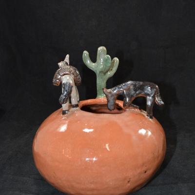 Original Ceramic ‘Watering Hole’ Southwestern Art Bowl 8”x8”x8”