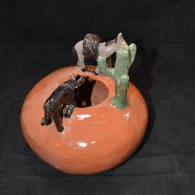 Original Ceramic ‘Watering Hole’ Southwestern Art Bowl 8”x8”x8”