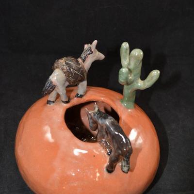 Original Ceramic ‘Watering Hole’ Southwestern Art Bowl 8”x8”x8”