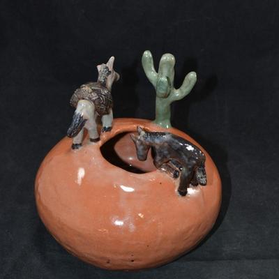 Original Ceramic ‘Watering Hole’ Southwestern Art Bowl 8”x8”x8”