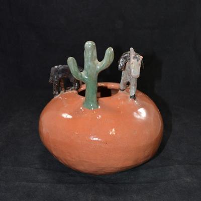 Original Ceramic ‘Watering Hole’ Southwestern Art Bowl 8”x8”x8”