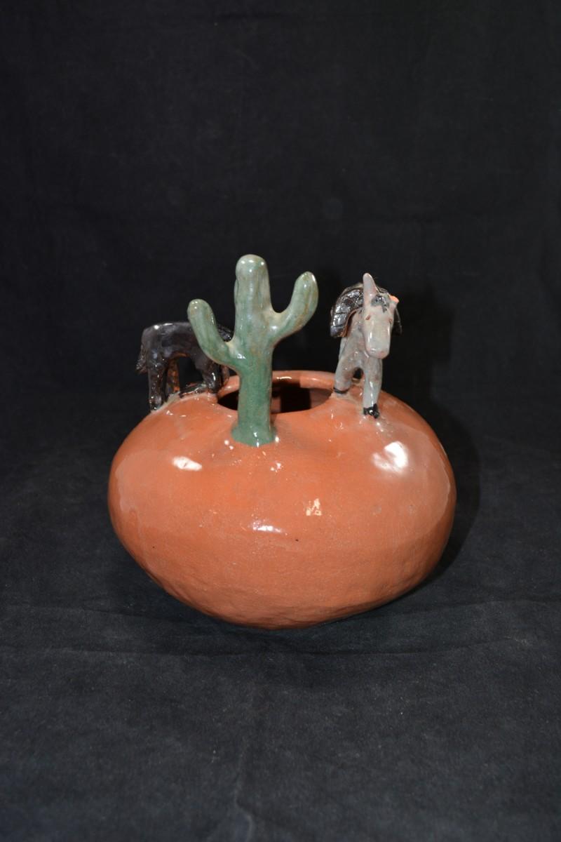 Original Ceramic ‘Watering Hole’ Southwestern Art Bowl 8”x8”x8”