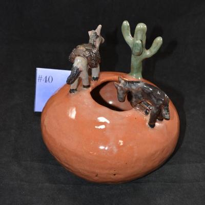 Original Ceramic ‘Watering Hole’ Southwestern Art Bowl 8”x8”x8”