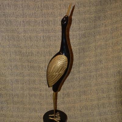Brass & Wood Crane, Korea 27.75" Tall