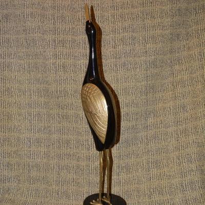 Brass & Wood Crane, Korea 27.75" Tall