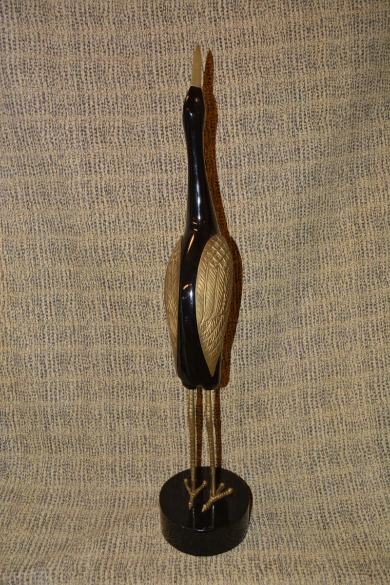 Brass & Wood Crane, Korea 27.75" Tall