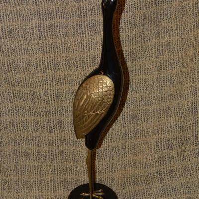 Brass & Wood Crane, Korea 27.75" Tall