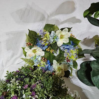 Assortment of Decorative Spring Foliage: Fiddle Leaf Fig, Hanging Basket, & More (B1-JS)