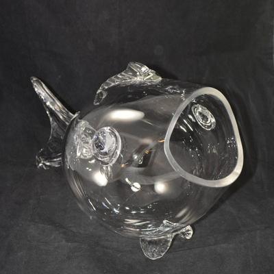 SHANNON CRYSTAL Clear Fish Blown Glass Bowl, Ireland 18”x10.5”x9”