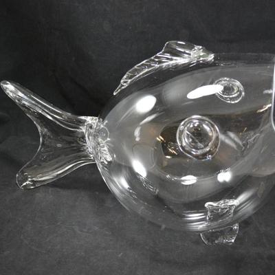 SHANNON CRYSTAL Clear Fish Blown Glass Bowl, Ireland 18”x10.5”x9”