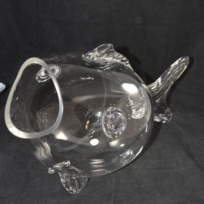 SHANNON CRYSTAL Clear Fish Blown Glass Bowl, Ireland 18”x10.5”x9”