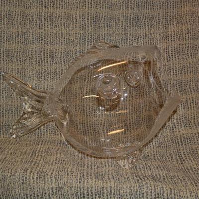 SHANNON CRYSTAL Clear Fish Blown Glass Bowl, Ireland 18”x10.5”x9”