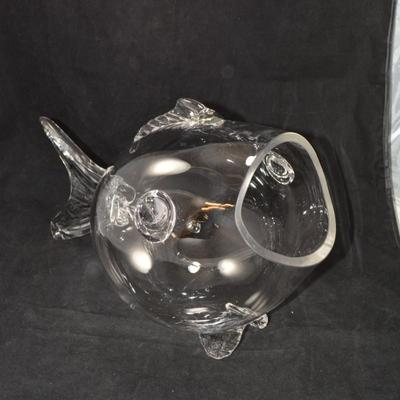 SHANNON CRYSTAL Clear Fish Blown Glass Bowl, Ireland 18”x10.5”x9”