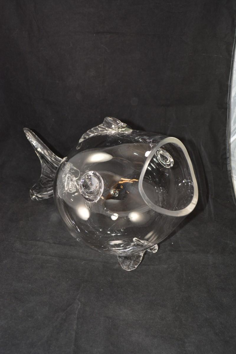 SHANNON CRYSTAL Clear Fish Blown Glass Bowl, Ireland 18”x10.5”x9”