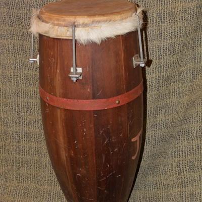 Large Vintage Conga Drum, Jamaica 26”x10”x10”