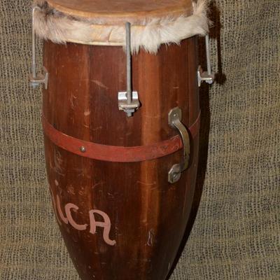 Large Vintage Conga Drum, Jamaica 26”x10”x10”