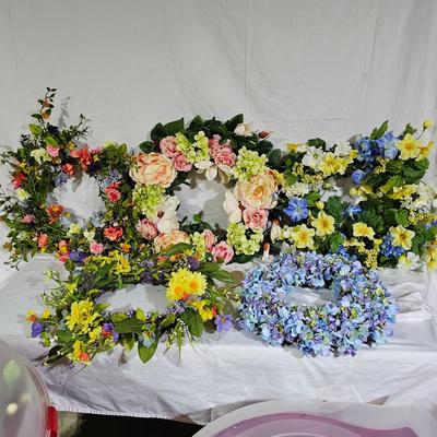 Collection of Spring Floral Wreaths w/ Sterilite Storage Containers (B1-JS)