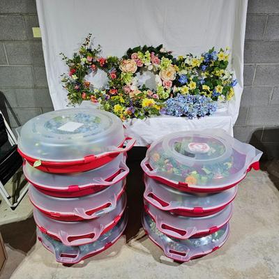 Collection of Spring Floral Wreaths w/ Sterilite Storage Containers (B1-JS)