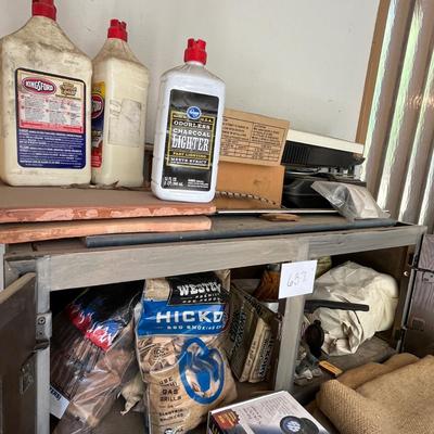 Antique cabinet and supplies