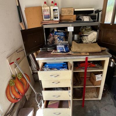Antique cabinet and supplies
